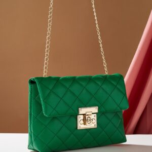 Quilted Twist Lock Chain Flap Square Bag